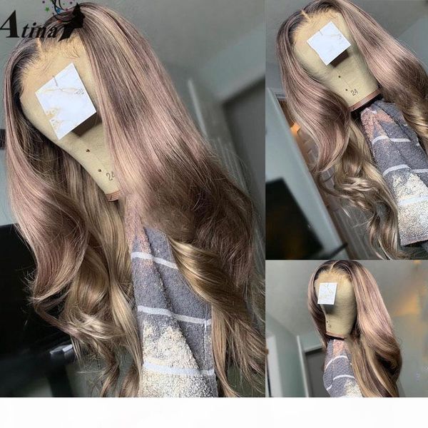 

pre plucked wavy lace part human hair wig brazilian remy ombre highlight colored glueless wig with bay hair atina closure 250, Black;brown