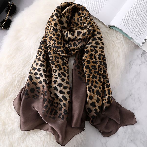 

luxury women ombre leopard dot natural silk scarf lady fashion print shawls and wraps pashmina foulards bandana hijab snood 201018, Blue;gray