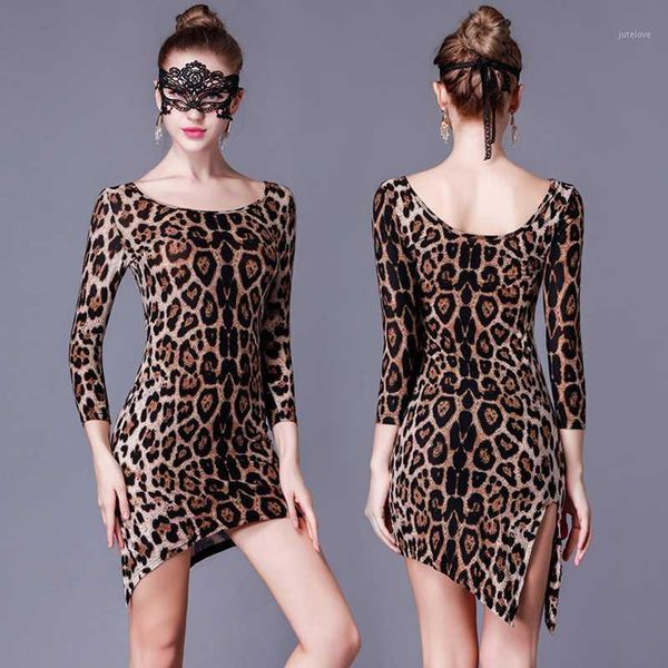 

new woman leopard long sleeves elasic latin dance performance dress for rumba/samba/chacha dance competition1, Black;red