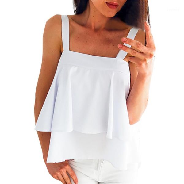 

women tank sleeveless vest tank ruffles chiffon blouse pullover womens sling sleeveless vest /*1, White