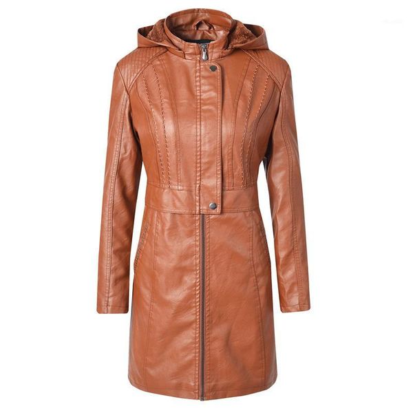 

2020 fashion leather coats women's spring autumn clothing long section slim pu leather jacket s-2xl1, Black