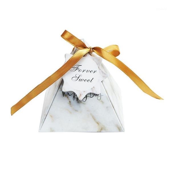 

gift wrap 100pcs/lot european pink white marble triangular pyramid wedding favors candy boxes bomboniera party box giveaways box1