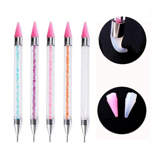 

dual-ended dotting pen rhinestone studs picker wax pencil crystal beads handle nail art tool dual-ended qylkqa, Silver