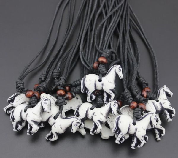 

lovely tribal white horse style choker pendant necklace charm jewelry with black cord decor ing, Silver