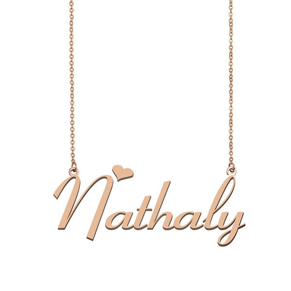 

nathaly name necklace custom nameplate pendant for women girls birthday gift kids friends jewelry 18k gold plated stainless steel, Silver