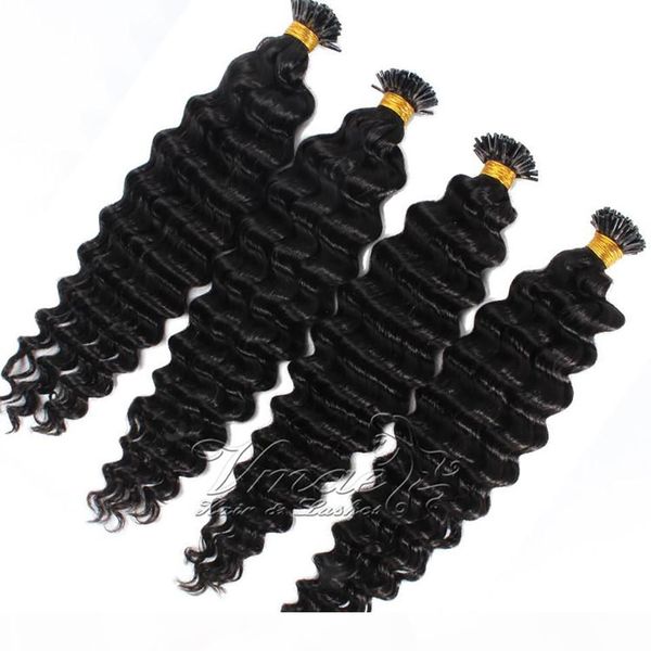 

vmae brazilian remy virgin i tip 50g afro kinky curly straight body water deep wave 4a 4b 4c pre bonded human hair extensions, Black