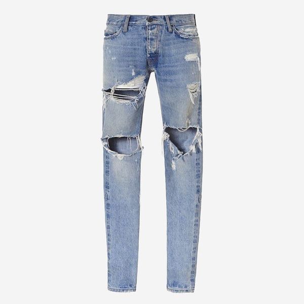 

18ss fear of god denim pants fog ripped jeans print men jeans fashion skinny pants zipper fly trousers letters casual jeans hfttkz026, Blue