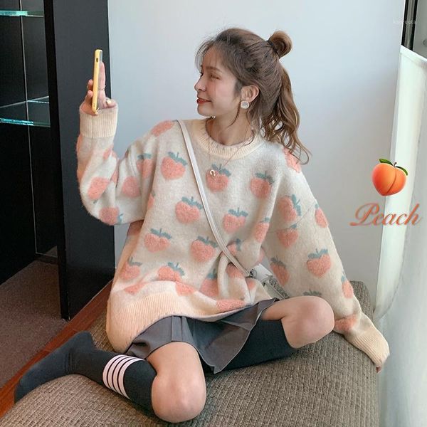 

korean women sweater winter women pull sweaters jumpers fruit print harajuku chic o-neck kwaii sweater plus size 2xl1, White;black