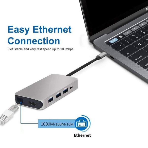 

9 in 1 multifunctional hub 9 ports usb3.0 type-c hdmi durable concentrator qjy99