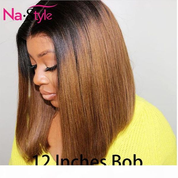 

preplucked 13x6 lace front human hair wigs ombre brown 1b 30 colored pixie cut short bob wig 150 brazilian hair for black women, Black;brown