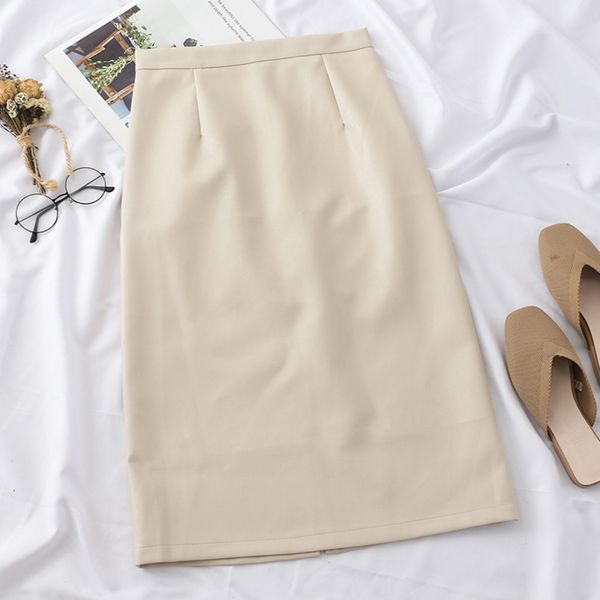 

heliar skirts women pu leather high waist solid straight elegant split skirt highstreet midi pu skirts women 2020 autumn winter q1219, Black