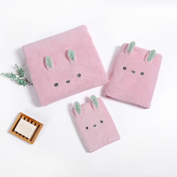 

three-piece polyester and nylon coral fleece cute cartoon animal ear towel small square scarf