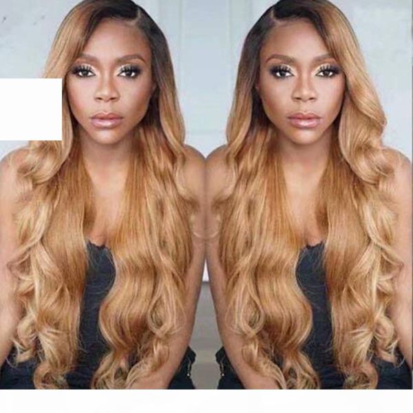 

glueless full lace wig ombre blonde 1b 27 color 360 lace front human hair wigs preplucked with baby hair body wave 13x6 lace front wig, Black