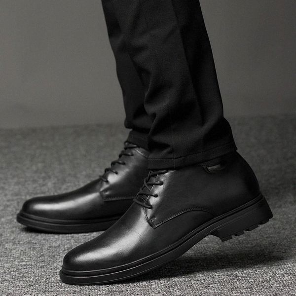 

men leisure ankle boots genuine leather winter with fur lace up high fashion casual retro lace-up men's boots big size 47 #ks3a