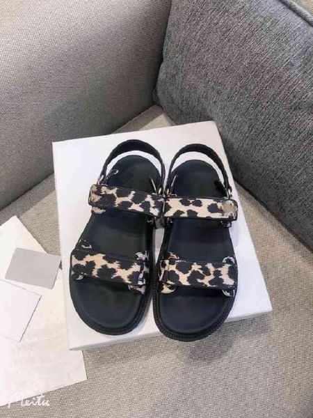 

sandals luxury shoes women slides casual hook & loop leopard print leather with in box sizes 35-40, Black