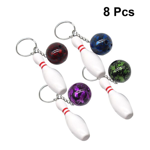 

8 pcs mini bowling keychains hanging ornament portable decoration keychain key holder keyring for friends children family