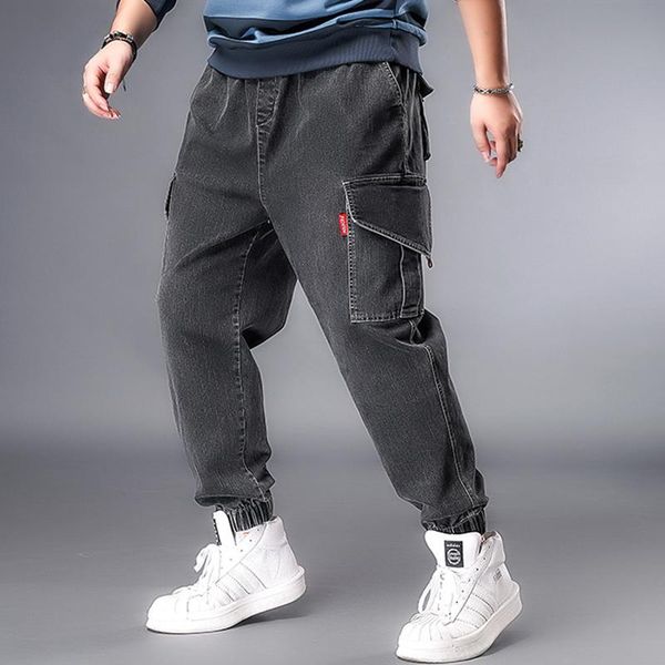 

men's jeans men tie-feet black denim trousers plus size xl-7xl man overalls loose big pants, Blue