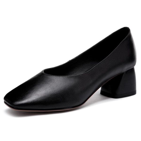 

mid heels women genuine leather new arrived spring autumn ladies heel shoes c366 woman light brown black square toe dress pumps