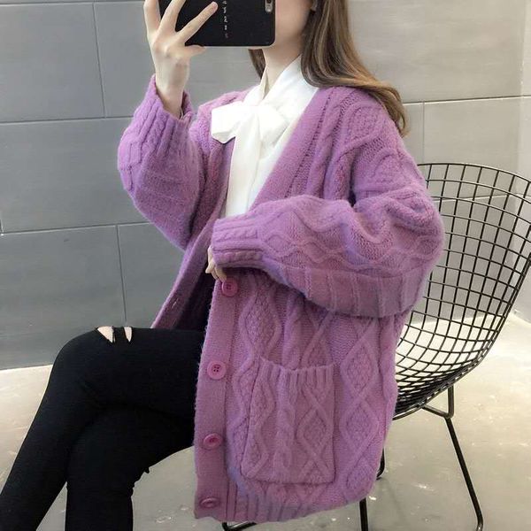 

2020 new womens thicken sweater fashion solid color cardigan sweaters a/s keep warm women long sleeve winter warm sweater, White;black