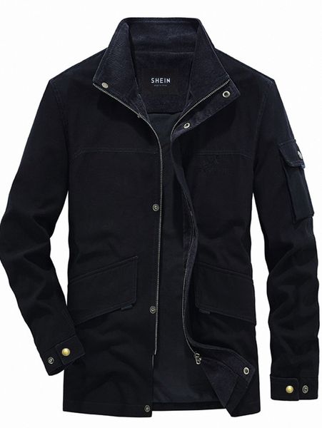 

men letter & mountain embroidery flap pocket zipper jacket e2uz#, Black;brown