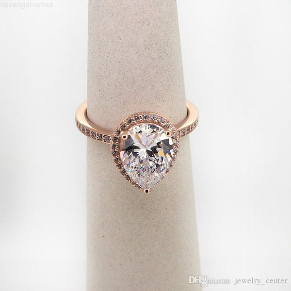 

factoryq698tear diamond 18k drop cz rose ring gold original box pandora 925 sterling silver rings set for women wedding gift jewelr