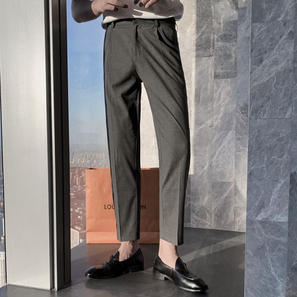

daio mens korean spring and summer men's solid color versatile design straight pants slim casual capris fashion