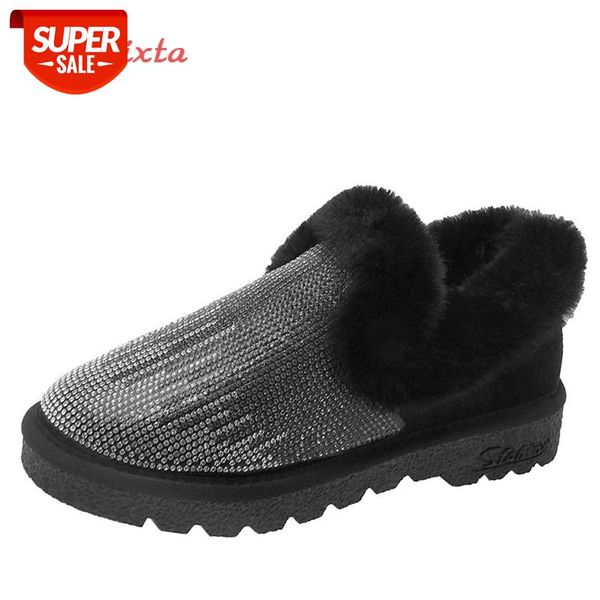 

aphixta new warm hairy women flats winter crystals luxury shoes loafers fury fashion female mujer zapatillas flat heel snow boot #hq8p