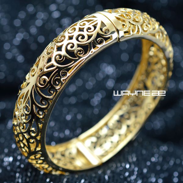

18k yellow gold gf vintage style diamond cut solid womens bangle bracelet g97, Black