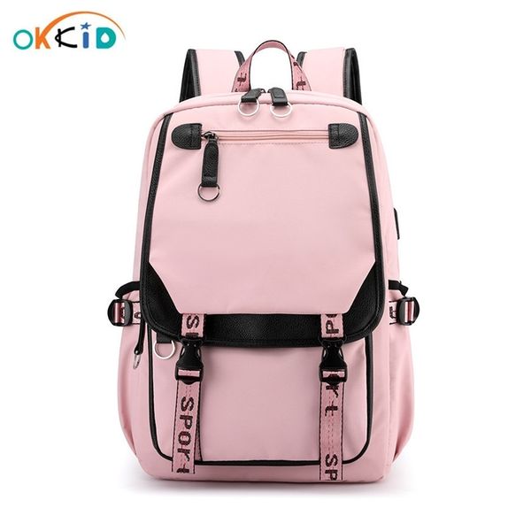 

okkid children school bags for girls kids book bag cute pink backpack girl gift waterproof big school backpack for teenage girl t200709