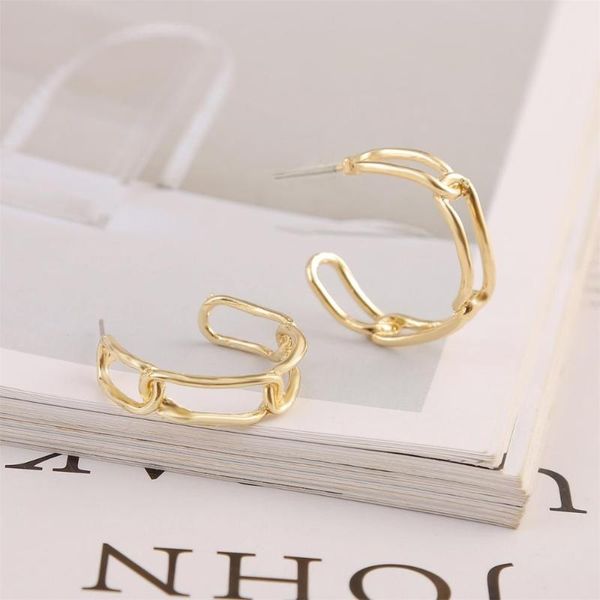 

hoop & huggie juran link chain shape frame stud earring c-shaped hoops earrings for women accessories fashion jewelry gifts, Golden;silver