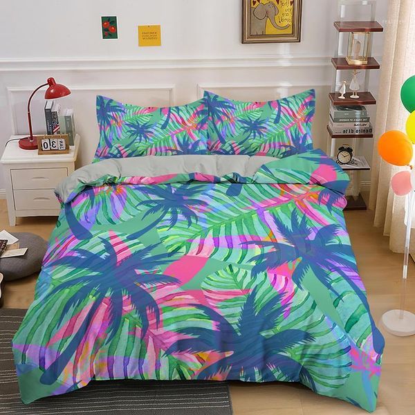 

tie-dye tropical leaves single king  size bedding sets boho comforter duvet cover with pillowcase bedclothes1