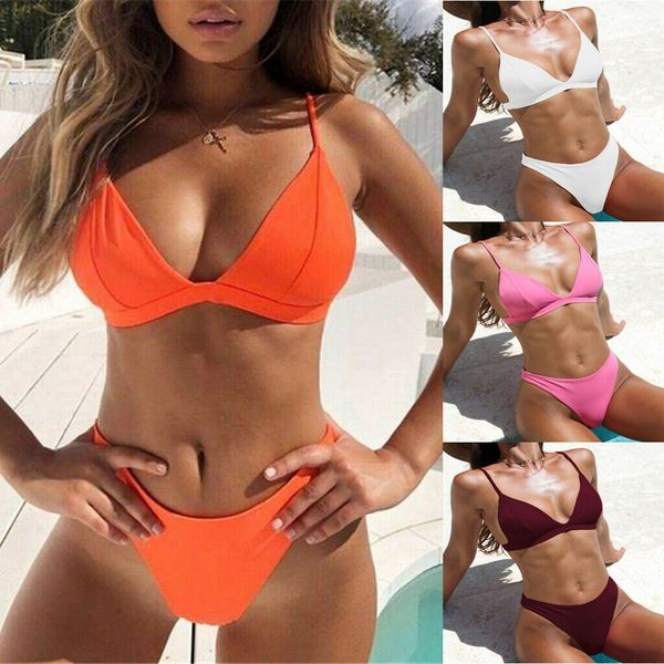 

padded women push-up solid bandage bikini set beachwear swimsuit swimwear bathing suits 4 colors s  l, White;black