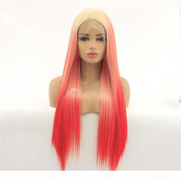 

150-180g pink ombre color silky straight lace front long hair wigs for black woman 150 density glueless full lace wigs with baby hair