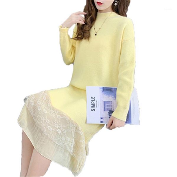 

women's sweaters 2021 arrivals womens knitted dress long sleeve spring autumn patchwork female pleated pullover loose ladies sweater ve, White;black
