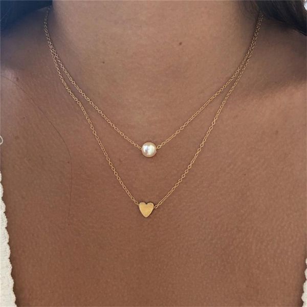 

qianraq simple bohemia pearl love heart двухслойный ключицы цепи ожерелье женщин ювелирные изделия подарочные аксессуары, Silver