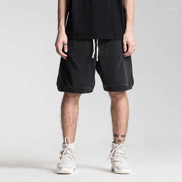 

europe and america high street side hem couple models sports and leisure terry cloth solid color cotton drawstring shorts male1, White;black