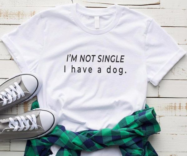 

women t shirt i' not single i have a dog letters print tshirt women short sleeve o neck loose t-shirt ladies causal tee shirt, White