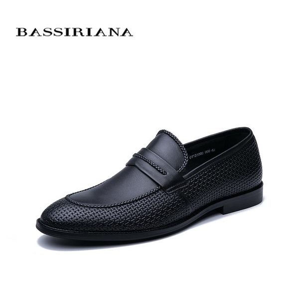 

bassiriana 2020 spring and summer new men's shoes black leather hollow breathable comfortable men's shoes