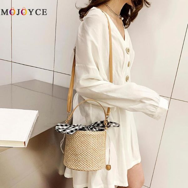 

солома тканой плеча top-ручка сумка женщина вязание лето пляж bucket crossbody сумка