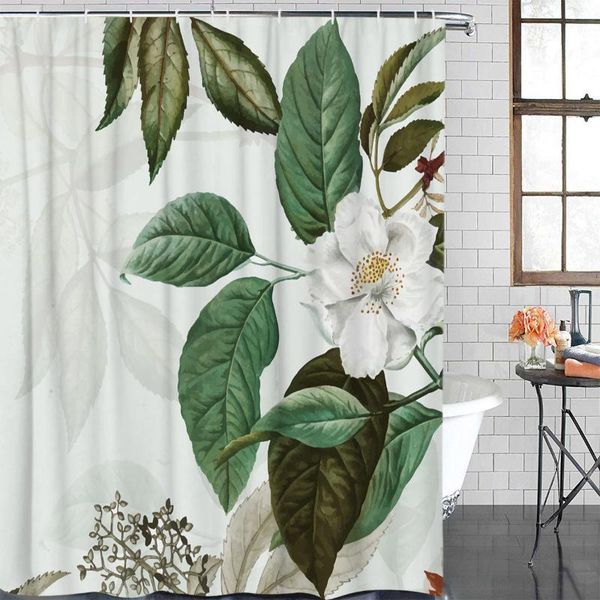 

shower curtains camellia plant retro flowers waterproof curtain with hook for home decoration bathroom