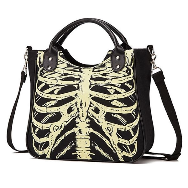 

halloween skull luminous women's handbag fashion pu leather punk style men's shoulder messenger bag casual handbag