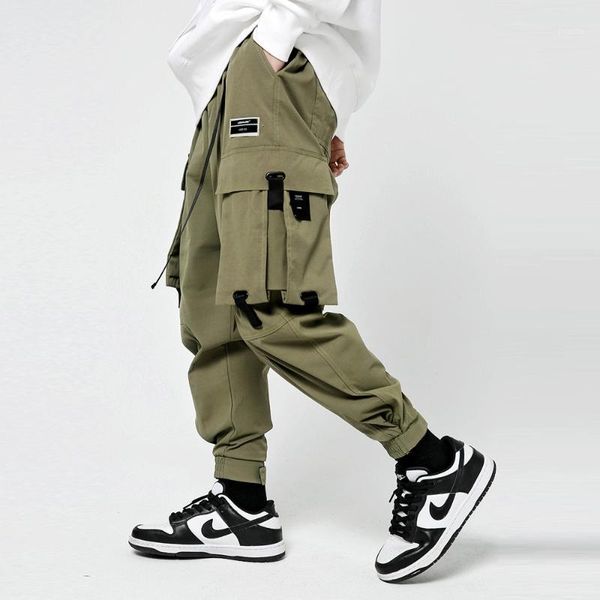 

power wind magic stick leggings men's ins multi-pocket work pants street trend small leggings1, Black