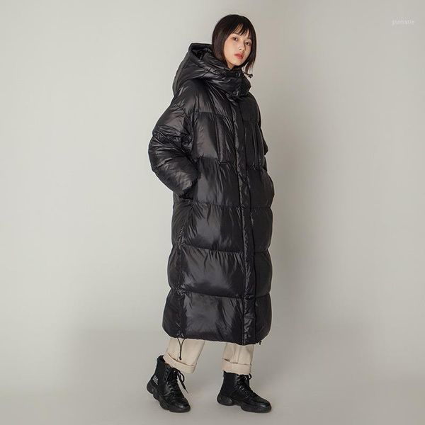 

designer women's clothing han edition of 2021 winter money easy leisure hooded thickening long cotton-padded jacket1, Black