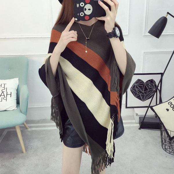 

cardigans women's knitted coat poncho spring autumn tassel irregular loose sweater lazy cape female sweaters long sleeve1, Black