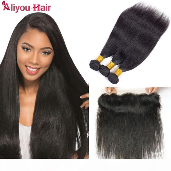 

virgin straight peruvian hair wefts with 13x4 lace frontal closures brazilian malaysian indian human hair bundle straight hair with closure, Black;brown