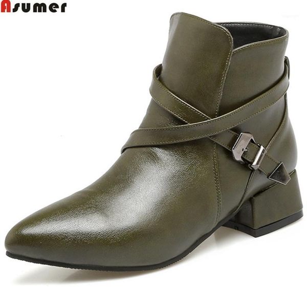 

boots asumer fashion arrive women square heel pu ladies pointed toe buckle ankle big size 34-431, Black