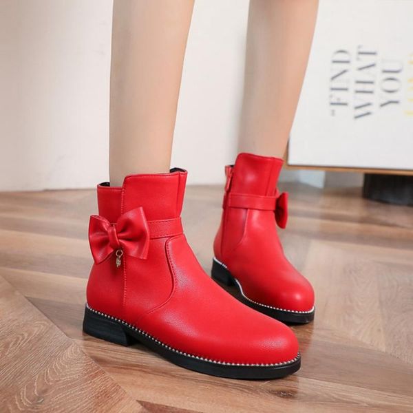 

девушки boots 2020 зимняя мода дети bowknot плюш теплые женщин среднего сапоги пинетки принцесса обувь размер 28-39 711-2, Black