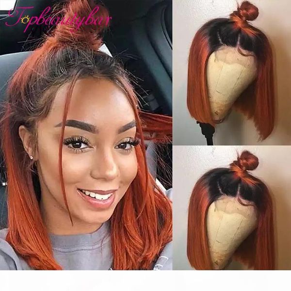 

ombre ginger short bob wigs transparent lace wigs orange color bob wig lace front human hair brazilian remy human hair, Black;brown