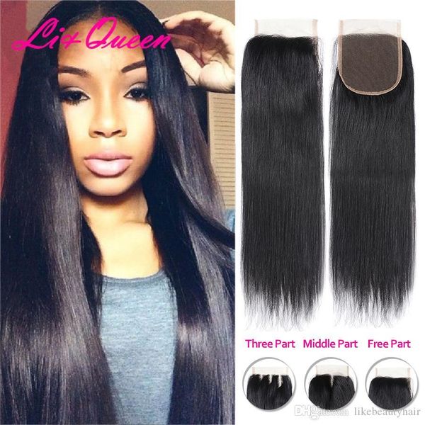 

weaves closure human hair straight 4x4 lace closure mongolian virgin hair clousures online selling on dhgate from li&queen hair, Black;brown