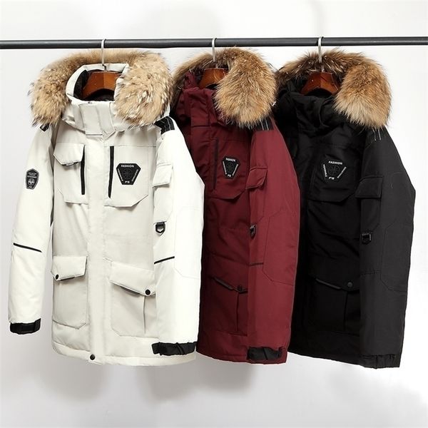 

winter jackets mens casual warm thicken quality men winter coat fur collar hooded duck down jacket man 201119, Black